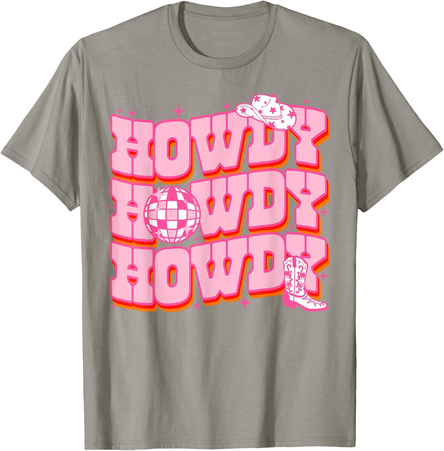 Howdy Southern Western Girl Country Rodeo Pink Disco Cowgirl T-Shirt - T-Shirt | Sand
