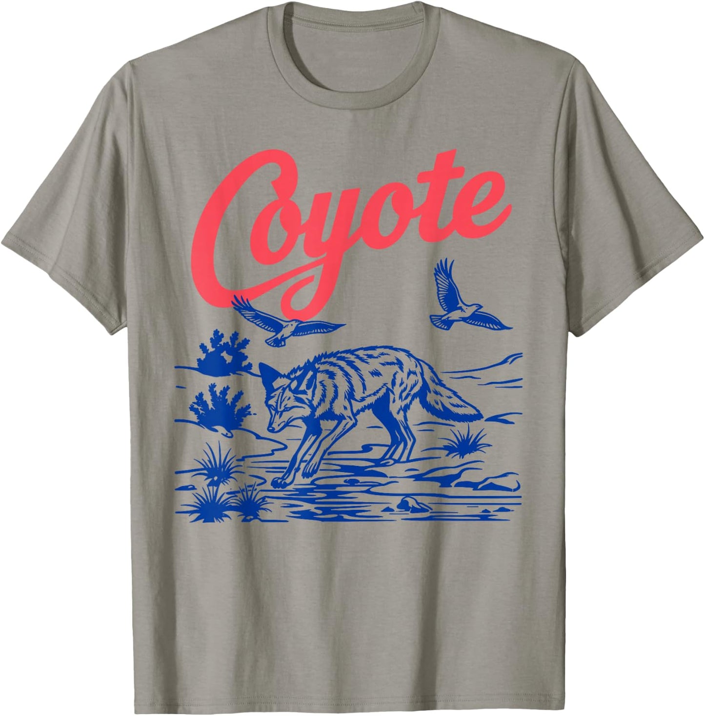 Retro Coyote Desert Wildlife Western Art T-Shirt - T-Shirt | Sand