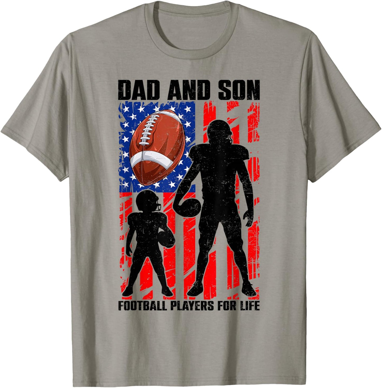 Dad & Son Football Players for Life Father's Day USA Flag T-Shirt - T-Shirt | Sand