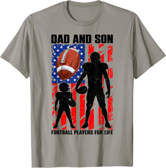 Dad & Son Football Players for Life Father's Day USA Flag T-Shirt - T-Shirt | Sand