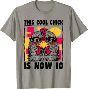 Happy 10th Birthday 10 Year Old Cool Chicken 10th Birthday T-Shirt - T-Shirt | Sand