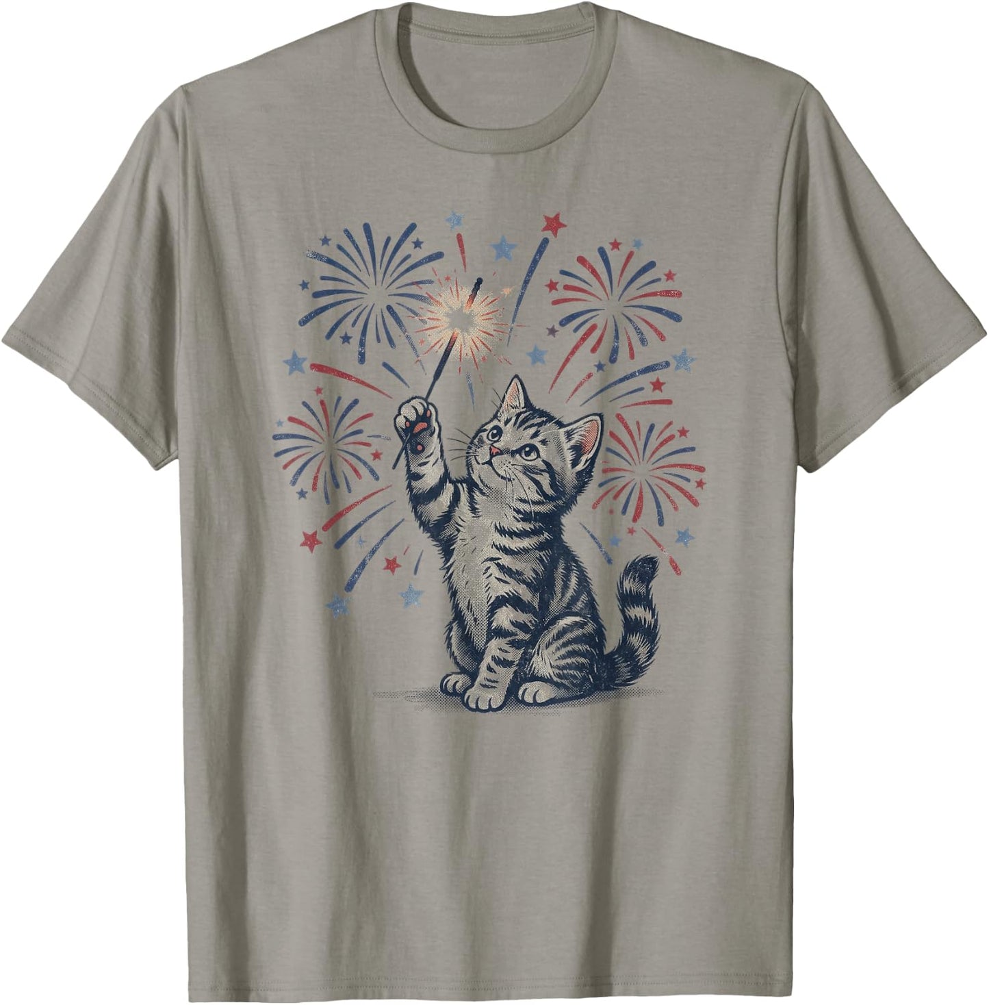 Vintage Patriotic Cat Sparkler 4th of July T-Shirt - T-Shirt | Sand