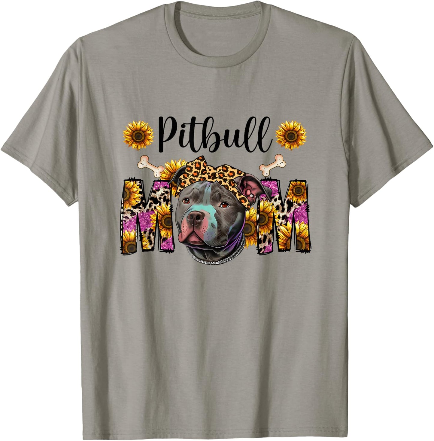 Pitbull Mom Graphic Design with Sunflowers T-Shirt - T-Shirt | Sand