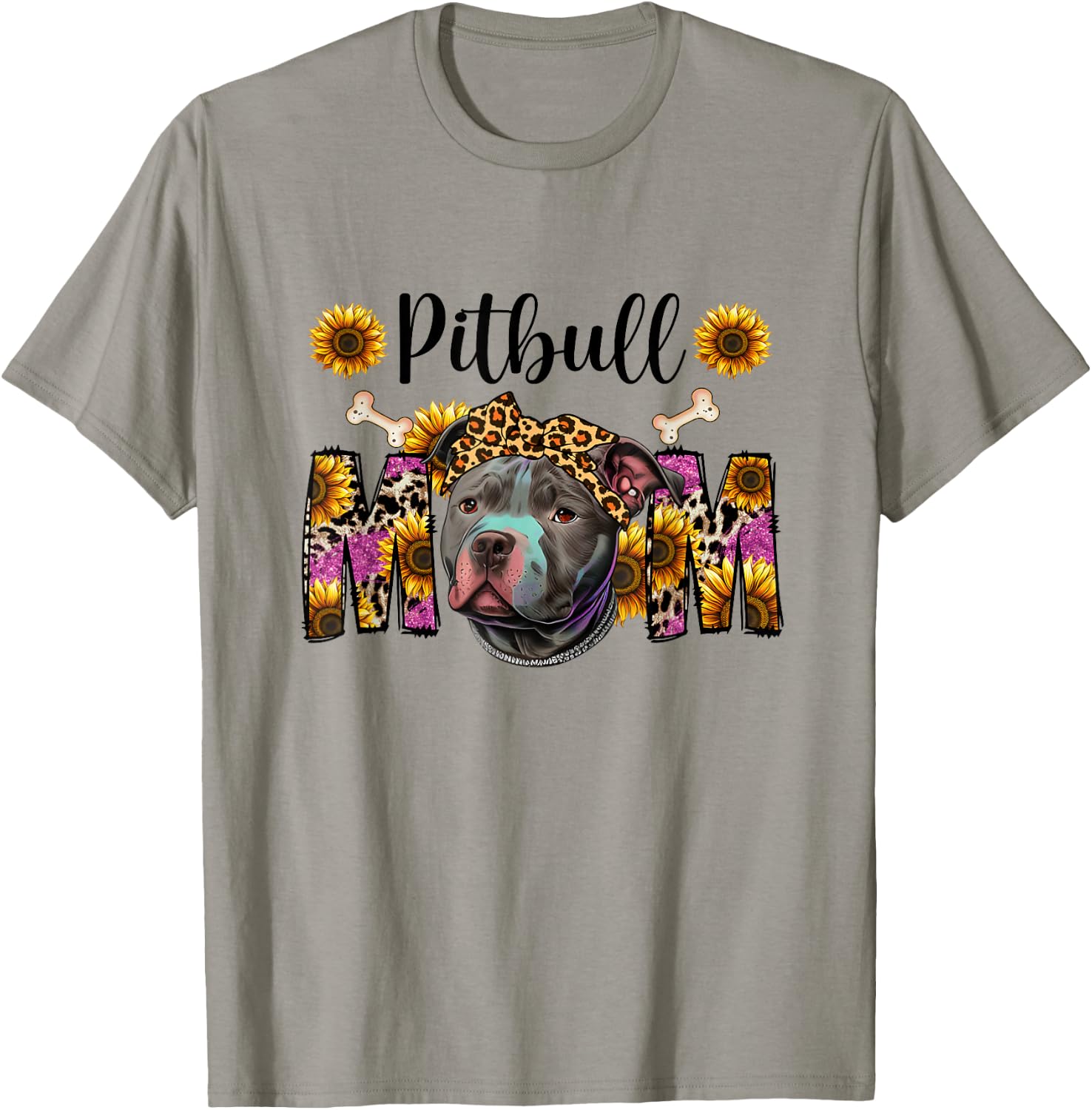 Pitbull Mom Graphic Design with Sunflowers T-Shirt - T-Shirt | Sand