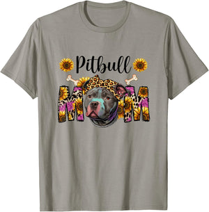 Pitbull Mom Graphic Design with Sunflowers T-Shirt - T-Shirt | Sand