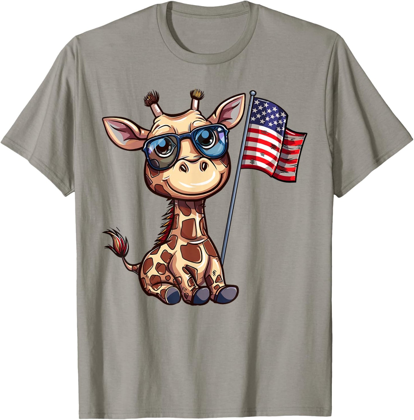 Giraffe USA Flag - Funny Giraffe Lovers 4th of July T-Shirt - T-Shirt | Sand