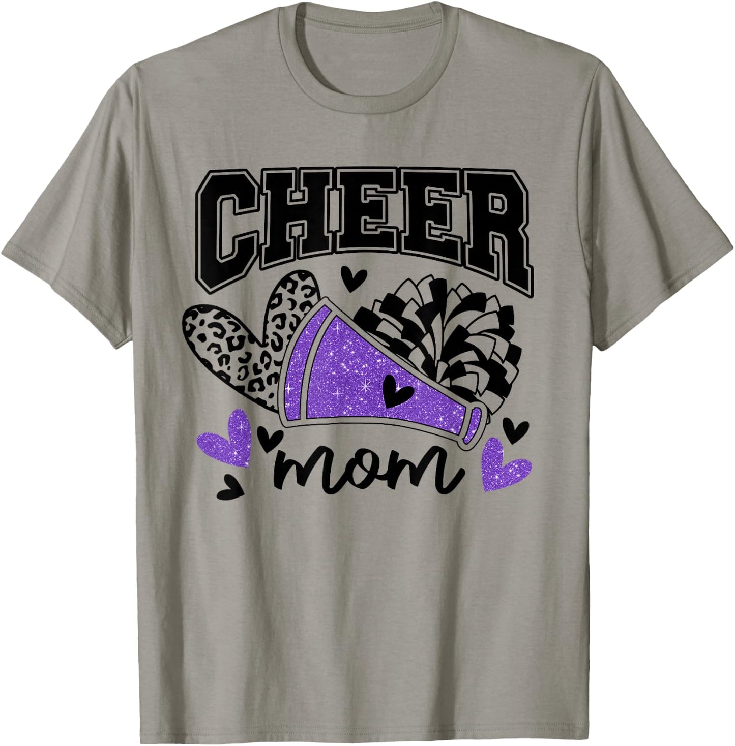 Cheer Mom Biggest Fan Cheerleader Black And Purple Pom Pom T-Shirt - T-Shirt | Sand