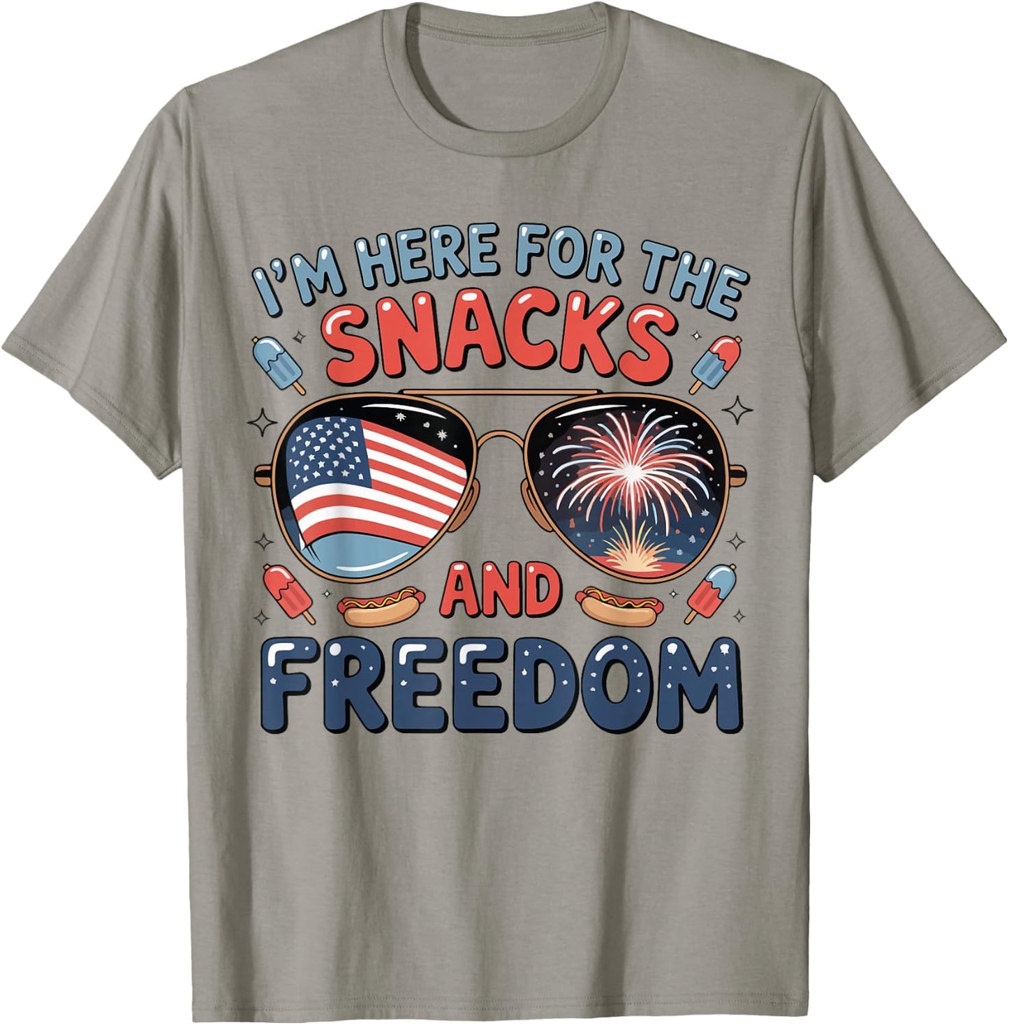 Im Here For Snacks Freedom Funny Toddler 4th July Sunglasses T-Shirt - T-Shirt | Sand
