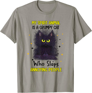 Vintage My Spirit Animal Is A Grumpy Funny Cat Men Women T-Shirt - T-Shirt | Sand