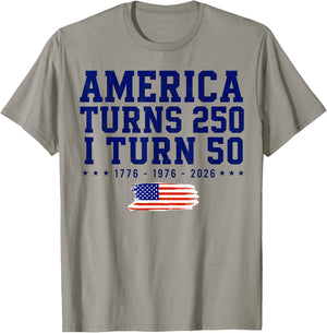 America Turns 250 i Turn 50 1776-2026 T-Shirt - T-Shirt | Sand