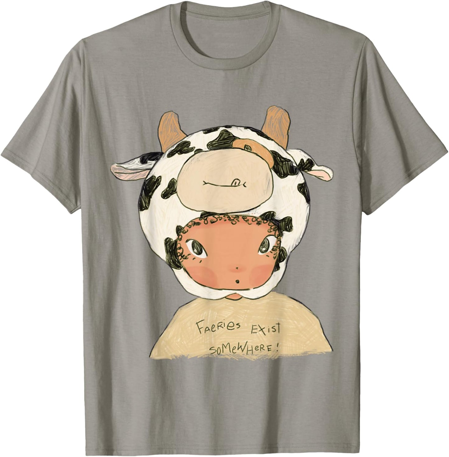 Faeries Exist Somewhere Cow Hat Fairy Core T-Shirt - T-Shirt | Sand