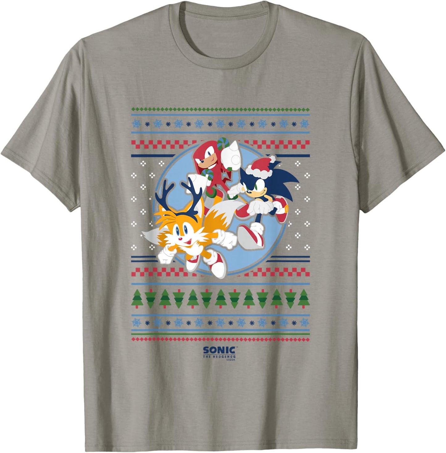 Sonic The Hedgehog Christmas Speedy Ugly Sweater Crew T-Shirt - T-Shirt | Sand