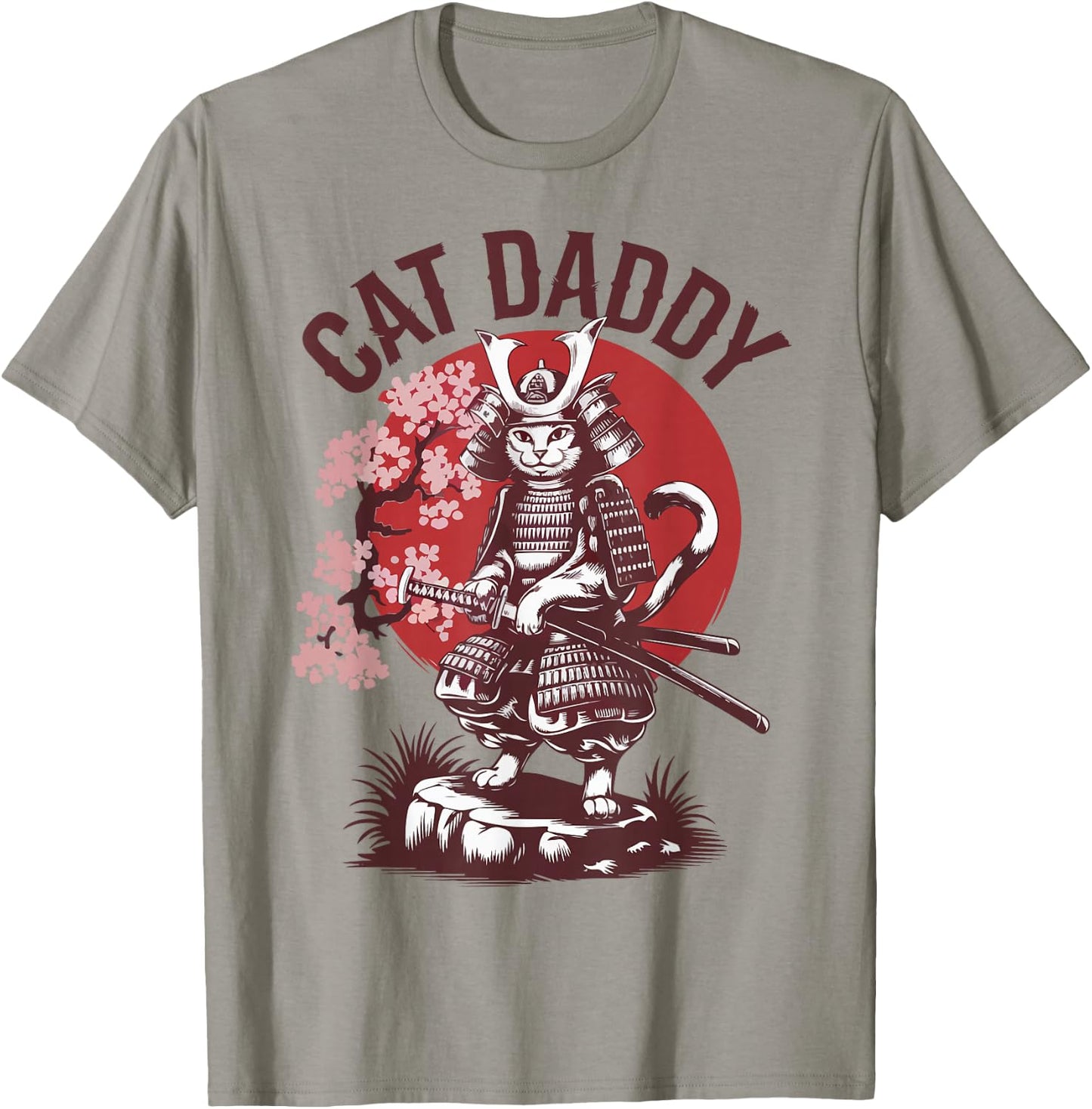 Funny Samurai Cat Daddy Kitten Dad Father Day Japanese Anime T-Shirt - T-Shirt | Sand