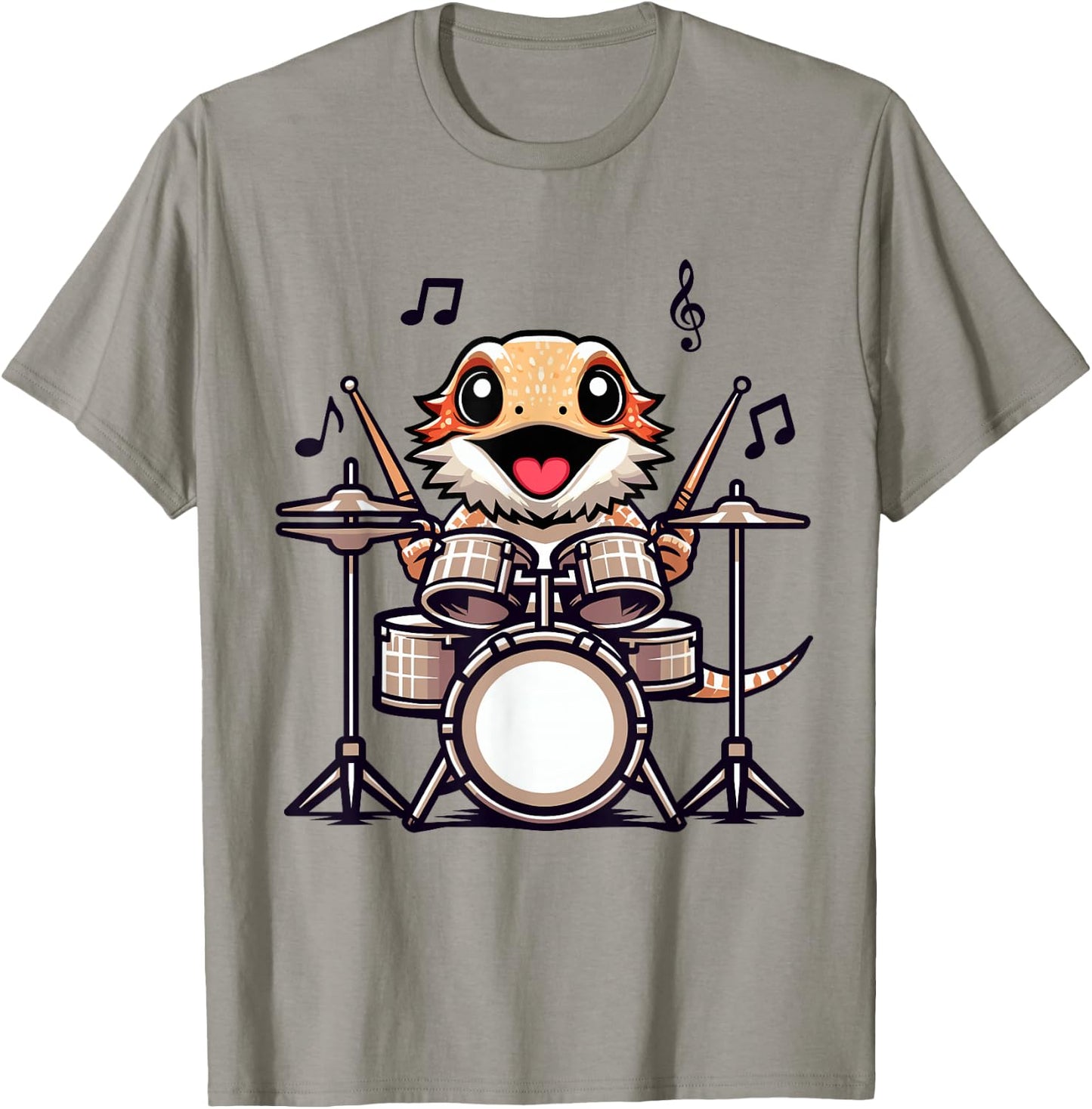 Funny Drummer Bearded Dragon Playing Drum Musician T-Shirt - T-Shirt | Sand