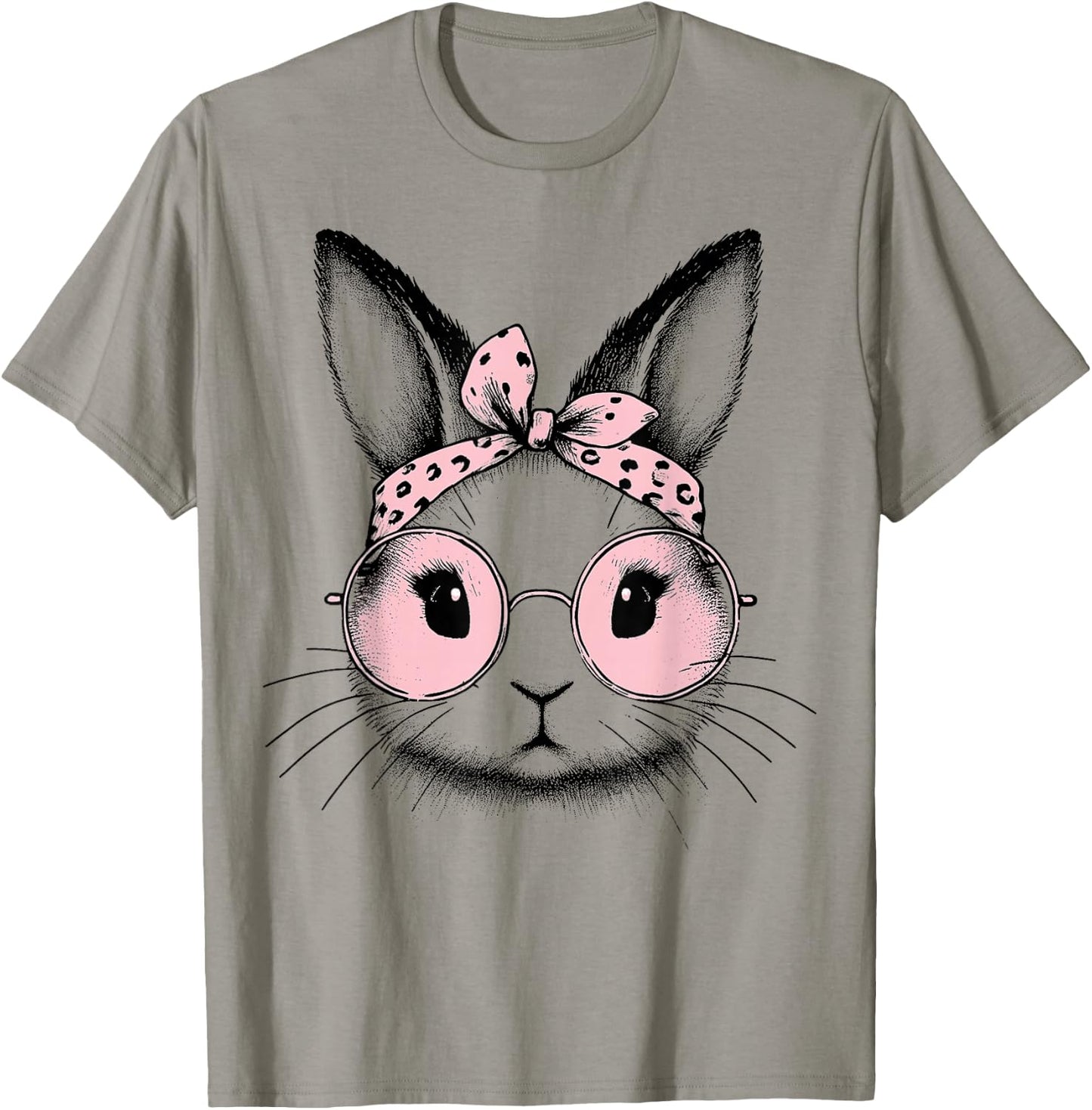 Bunny Easter Day Pink Bandana Glasses Rabbit Women Girl Kid T-Shirt - T-Shirt | Sand