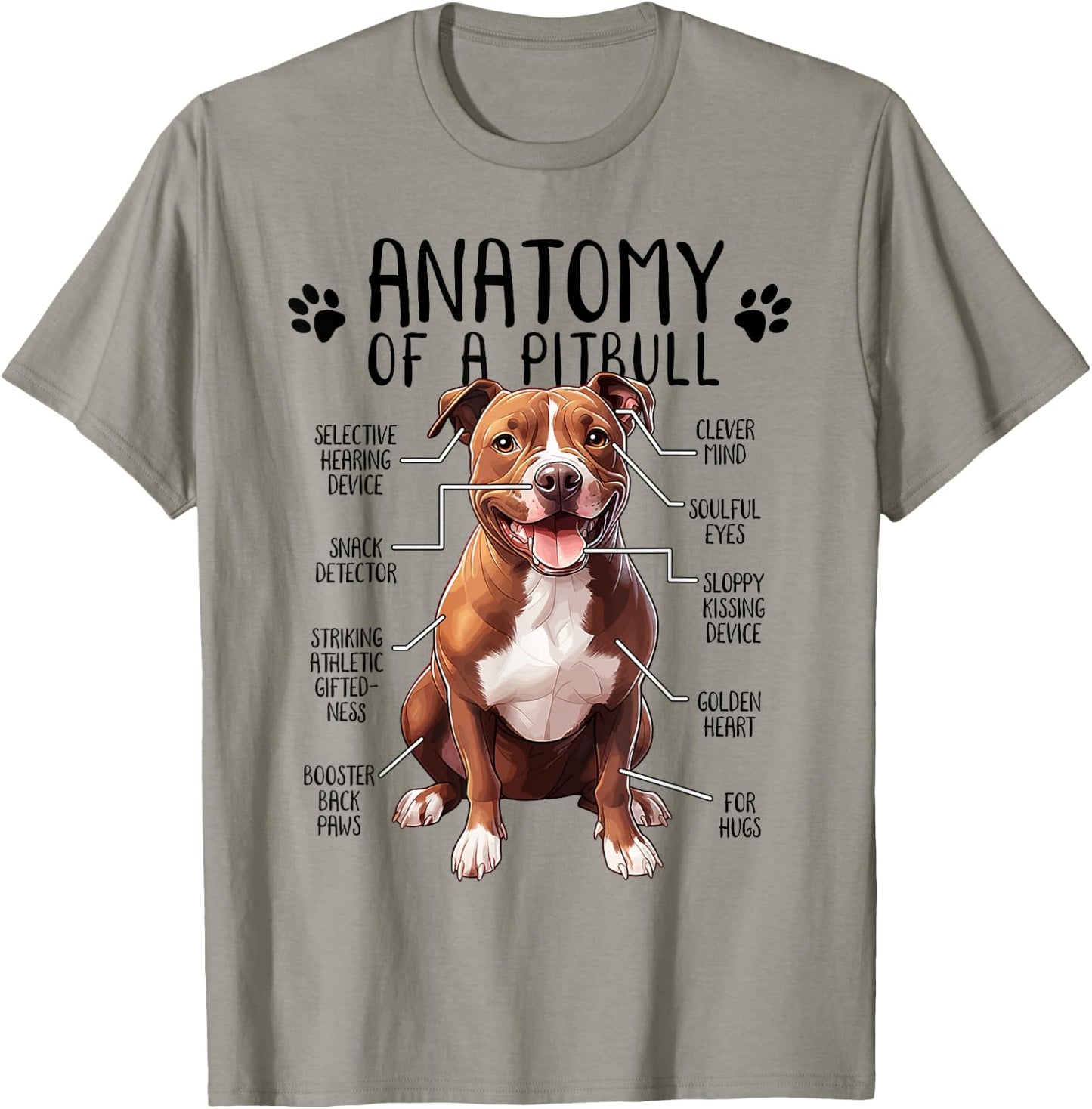 Funny Anatomy Pitbull Dog Cute Pittie Lover Pit Bull Owner T-Shirt - T-Shirt | Sand