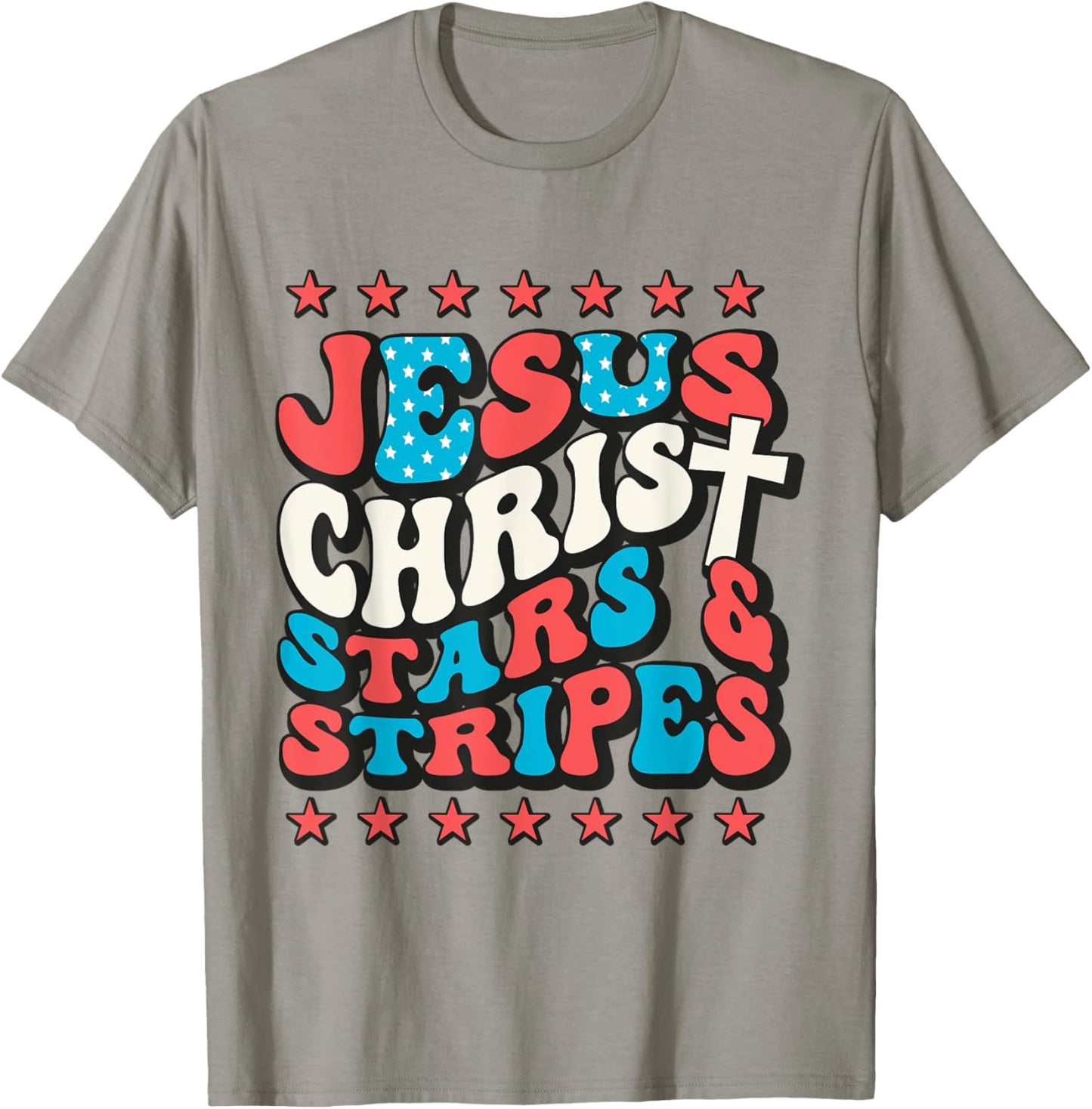 Jesus Christ Stars & Stripes Retro 4th of July Christian USA Kids Men T-Shirt - T-Shirt | Sand