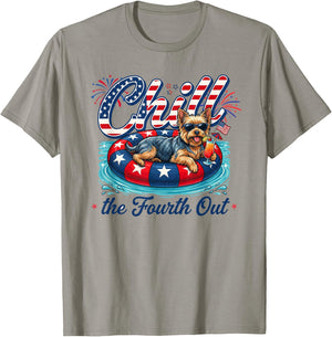 Chill The Fourth Out Funny Yorkie Dog Lover 4th of July T-Shirt - T-Shirt | Sand