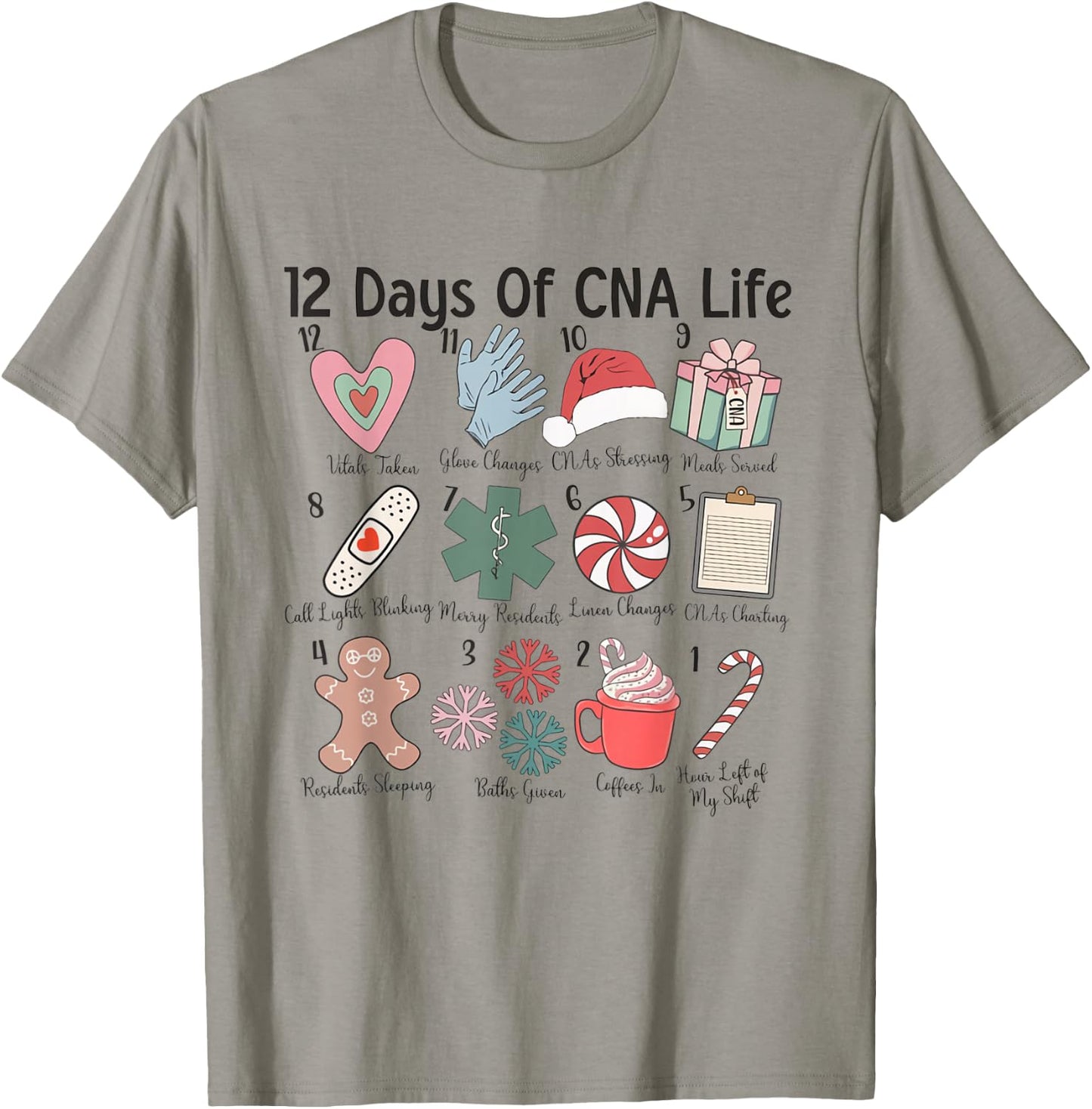 12 Days of CNA Life Certified Nursing Assistant Christmas T-Shirt - T-Shirt | Sand