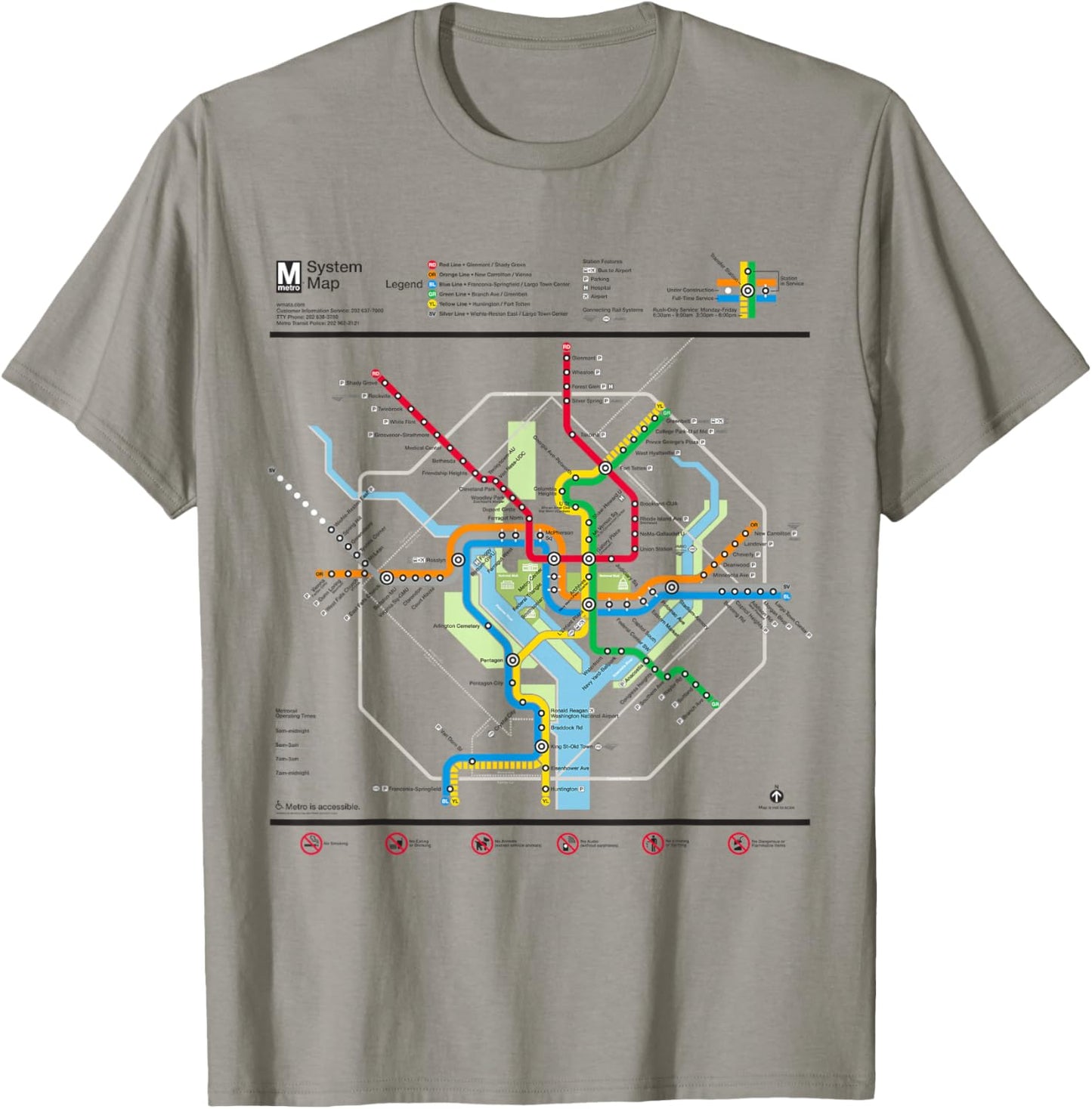 Washington DC Metro Map Silver Line T-Shirt - T-Shirt | Sand