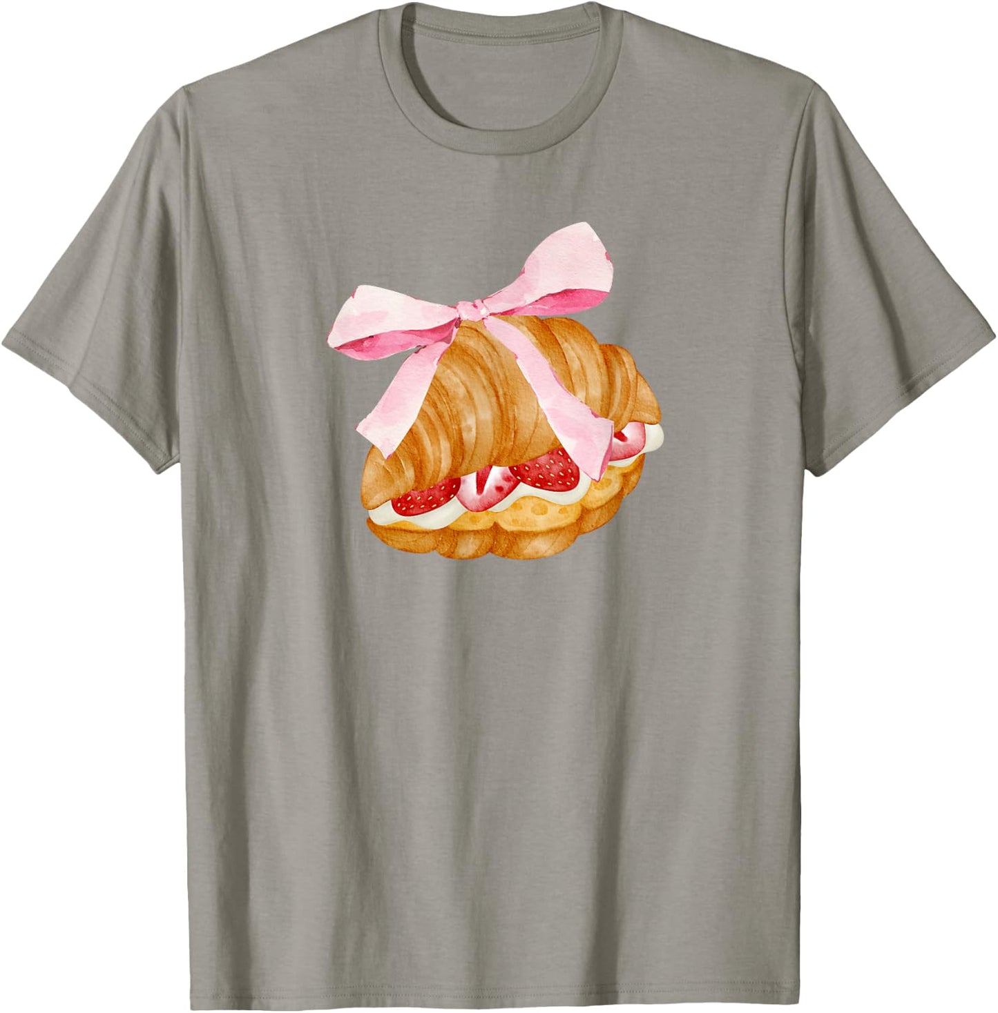 Strawberry croissant with pink bow and flirtatious , white, S T-Shirt - T-Shirt | Sand