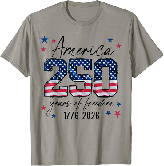 America USA 250th Years of Freedom 4th of July T-Shirt - T-Shirt | Sand