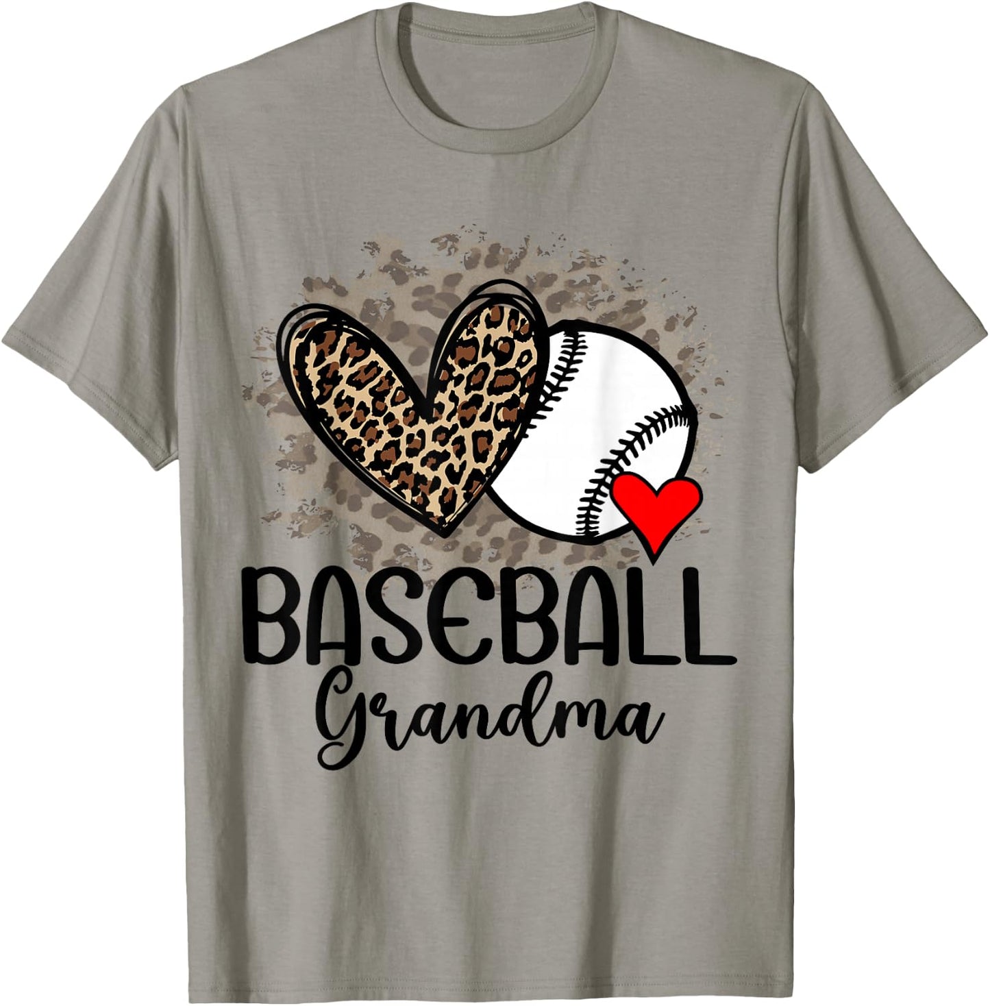 Baseball Grandma Funny Leopard Heart Proud Baseball Grandma T-Shirt - T-Shirt | Sand