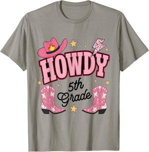 Western Howdy Fifth Grade Back To School 5th Grade Teacher Women Girls Kids T-Shirt - T-Shirt | Sand