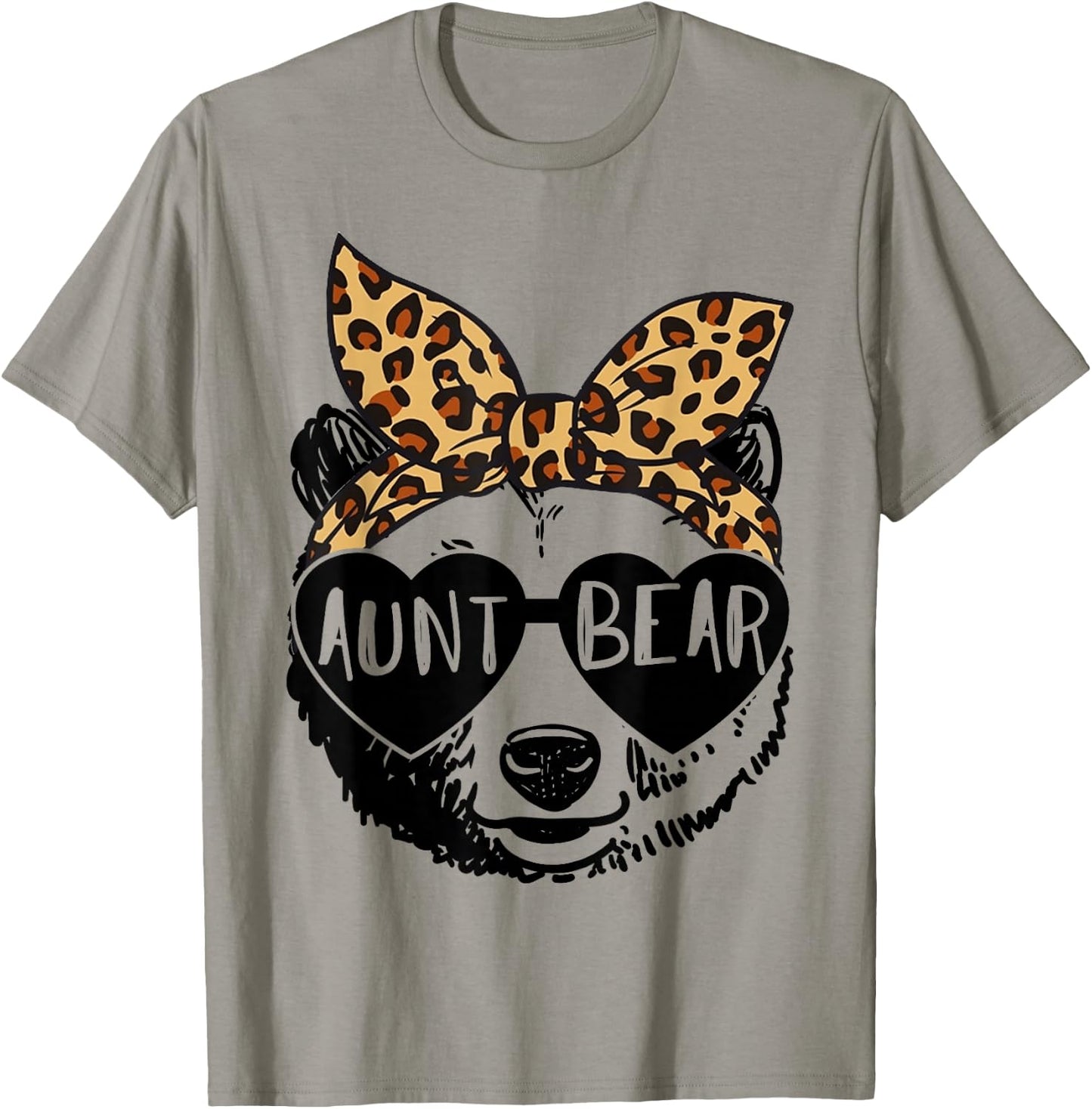 Aunt Bear Face Sunglasses Leopard Print Auntie Mother's Day T-Shirt - T-Shirt | Sand