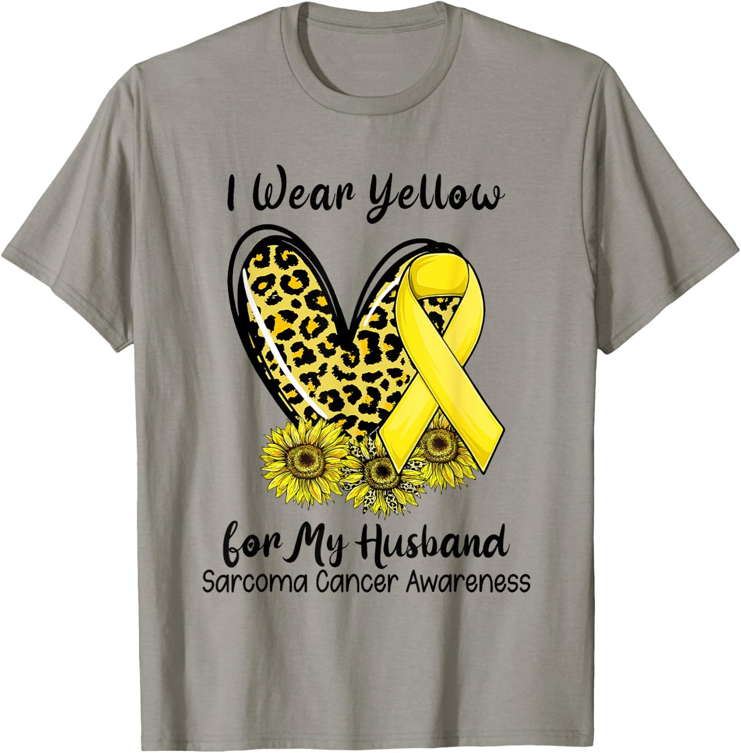 Leopard Heart I Wear Yellow For My Husband Sarcoma Cancer T-Shirt - T-Shirt | Sand