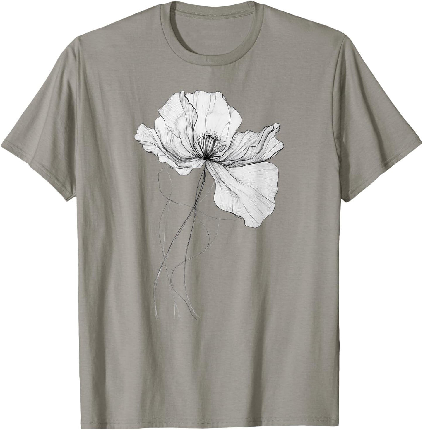 Poppy August Birth Flower Minimalistic Black and White T-Shirt - T-Shirt | Sand
