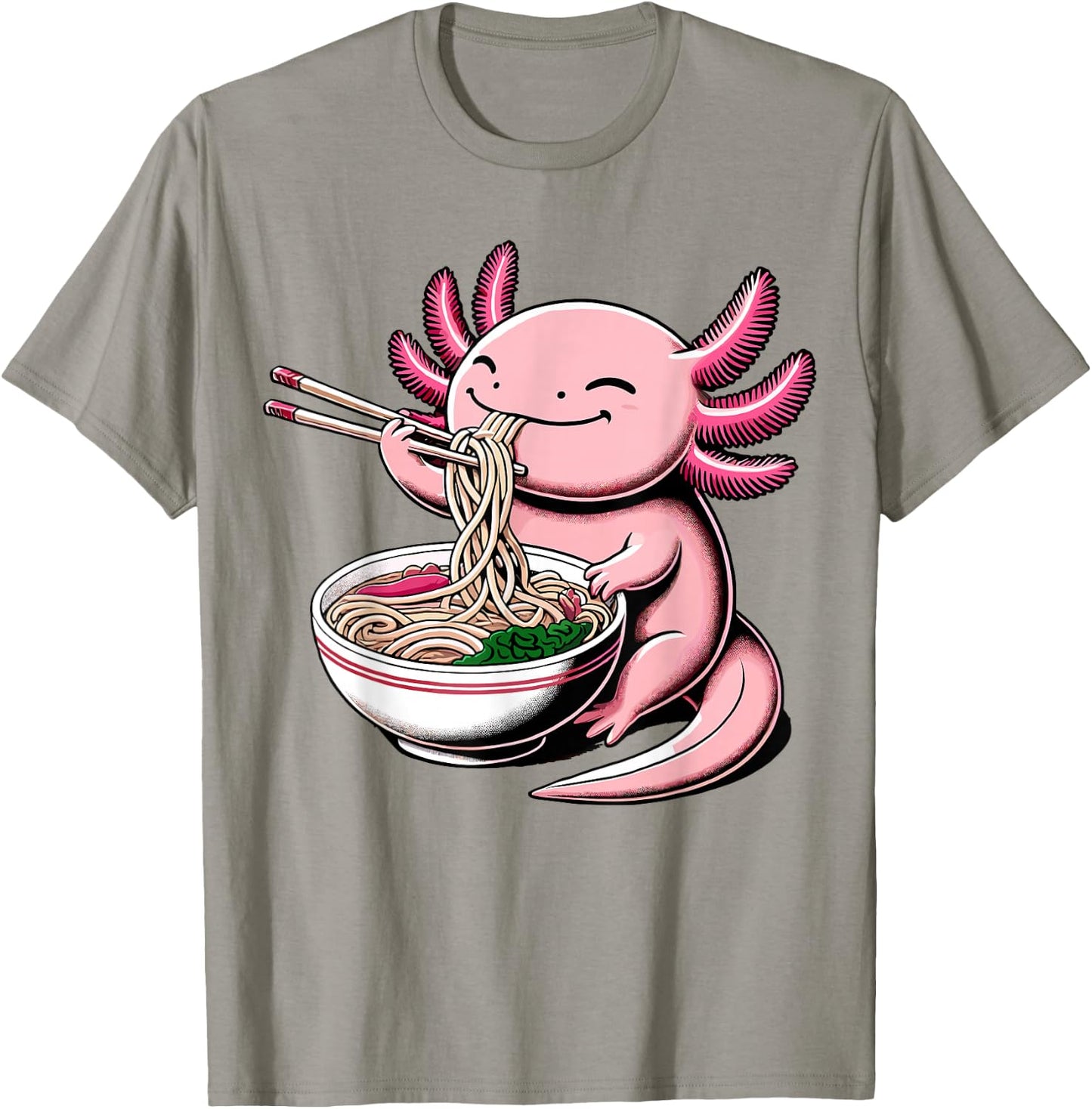 Axolotl Eating Ramen Noodles Kawaii Axolotl T-Shirt - T-Shirt | Sand