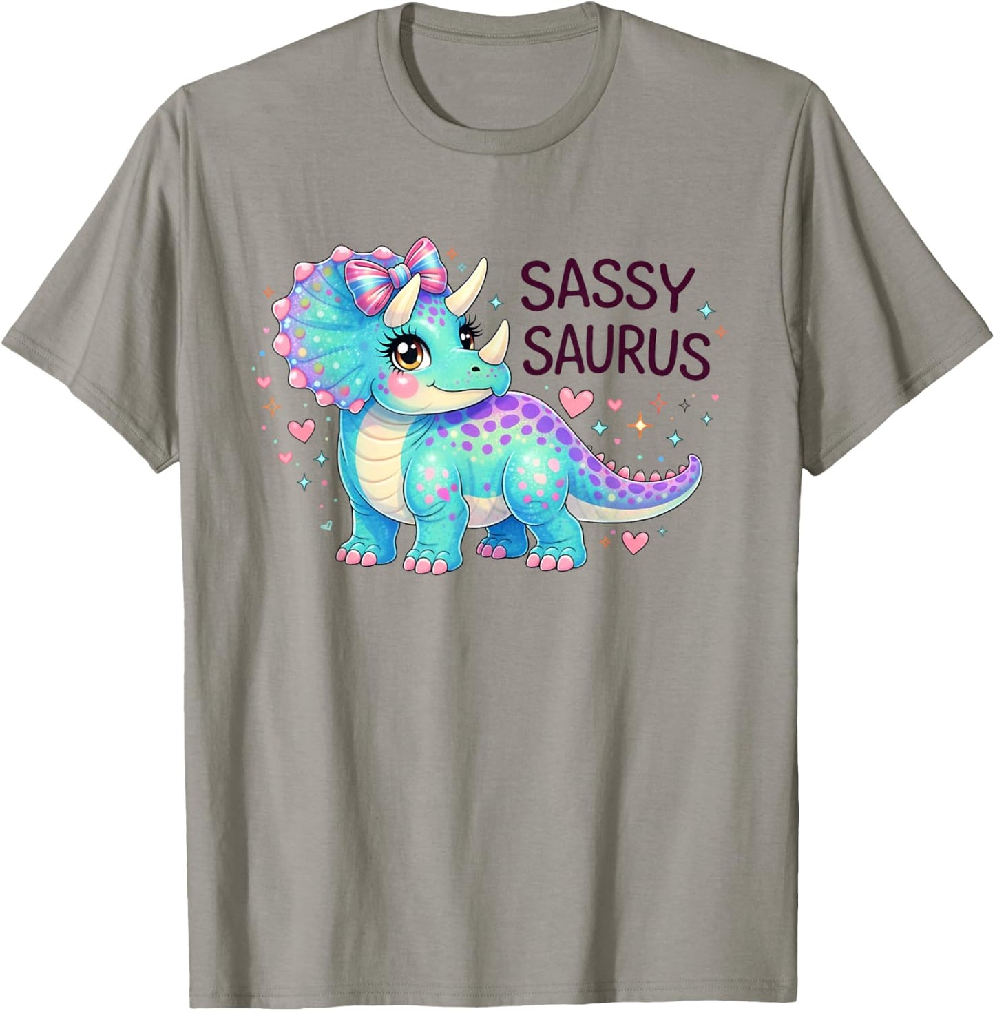 Sassy Saurus Cute Brachiosaurus Girls Toddlers Dinosaur Dino T-Shirt - T-Shirt | Sand