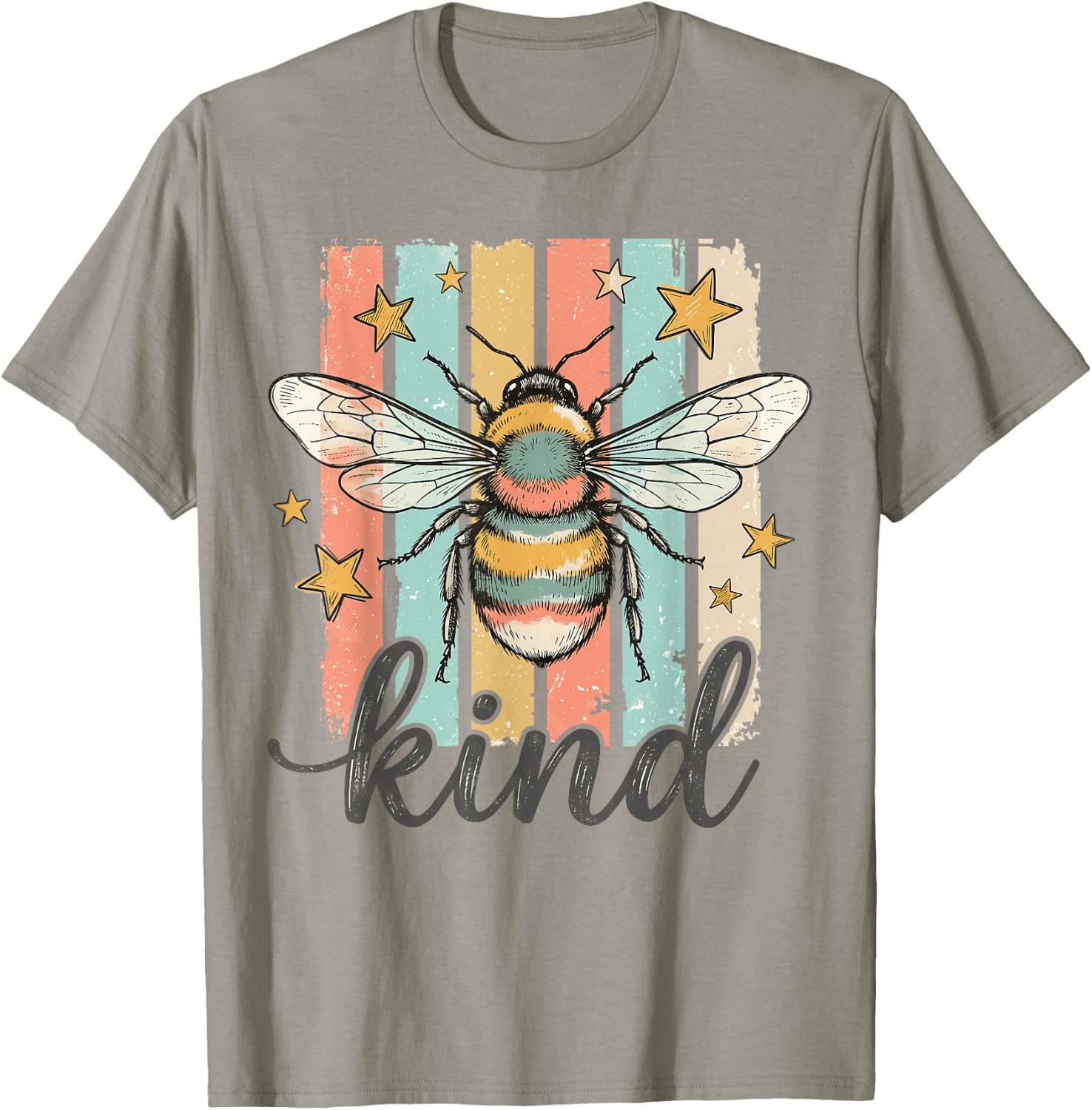 Bee Kind Vintage Bumblebee Retro Striped Graphic T-Shirt - T-Shirt | Sand