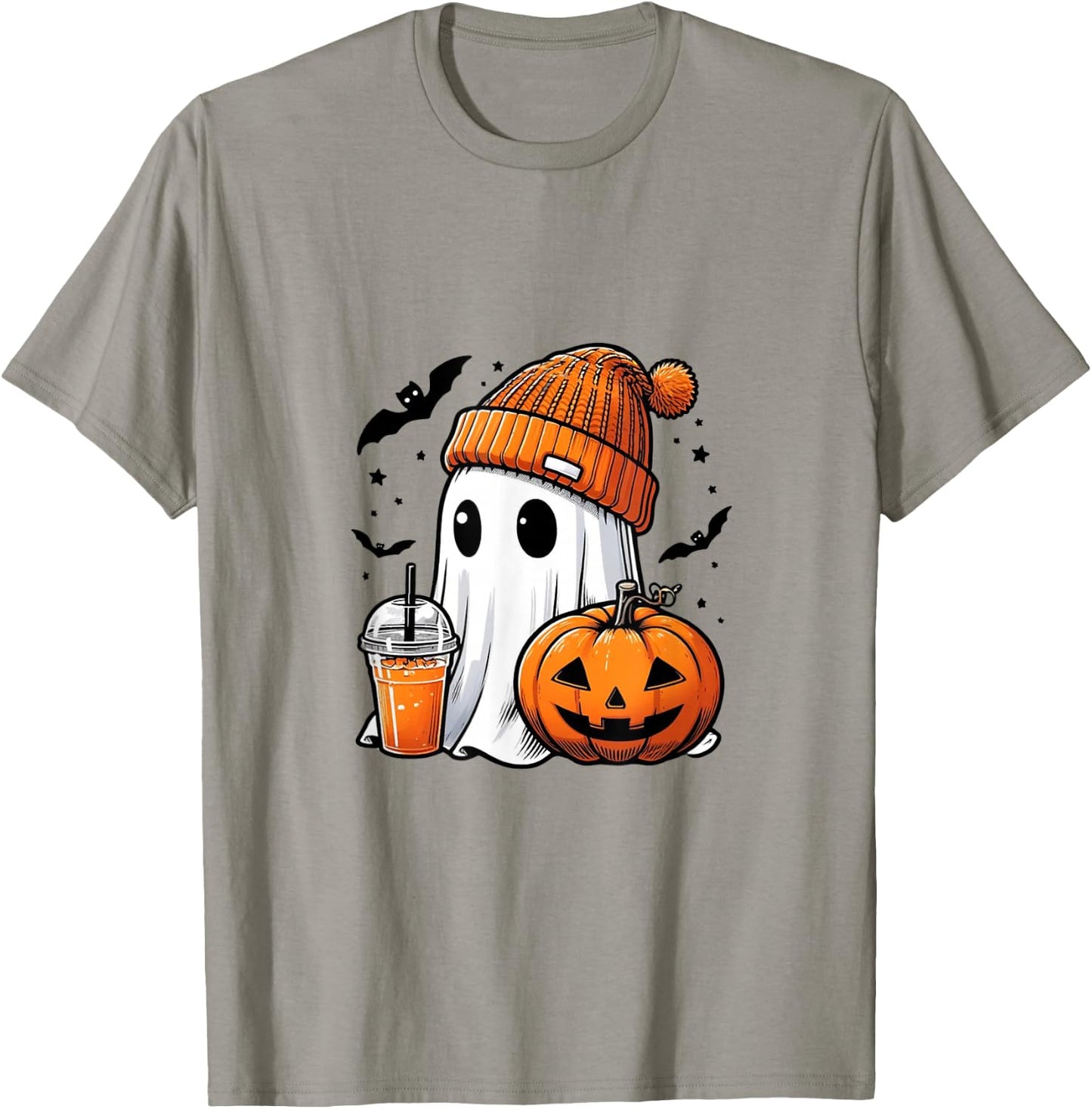 Cute Halloween Ghost with Pumpkin T-Shirt - T-Shirt | Sand
