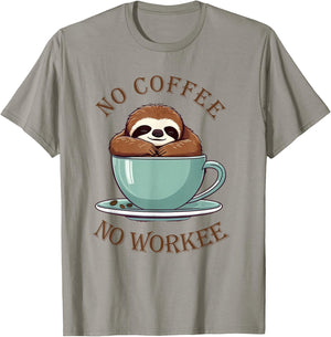 No Coffee No Workee Sloth Funny T-Shirt - T-Shirt | Sand