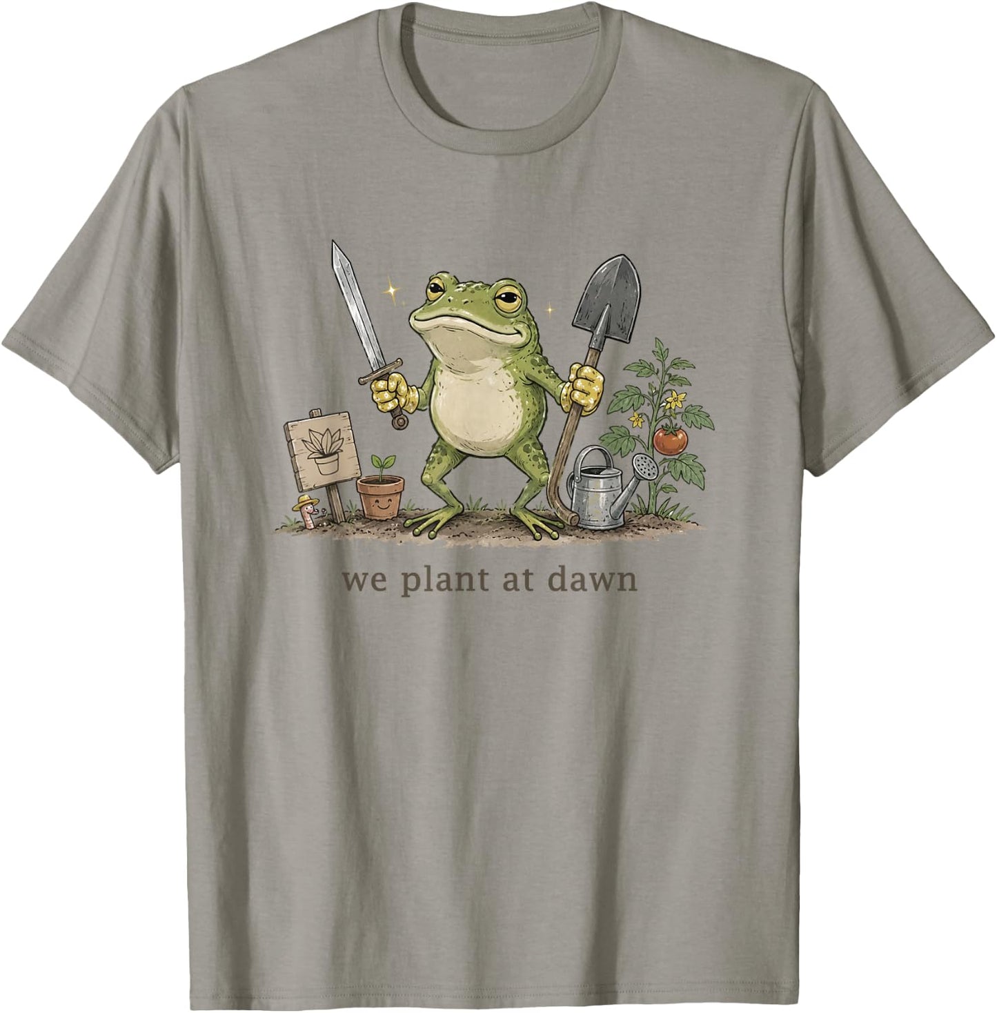 Women We Plant at Dawn Funny Gardening Frog Gardener Farmer T-Shirt - T-Shirt | Sand