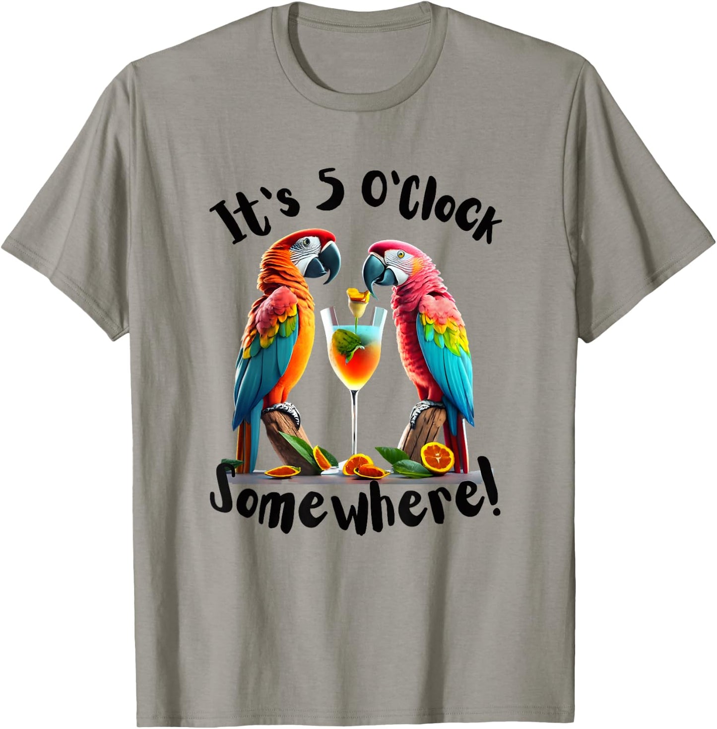 It's 5 O’clock Somewhere Parrots drinking funny women men T-Shirt - T-Shirt | Sand