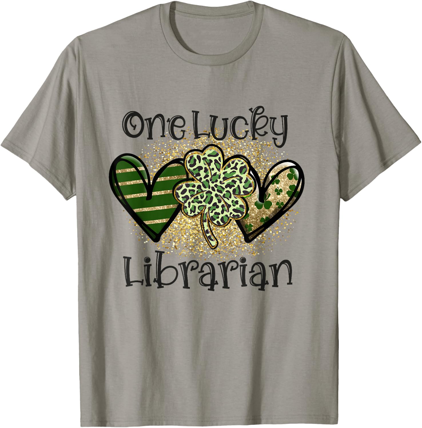 One Lucky Librarian St Patricks Day Leopard Shamrock Library T-Shirt - T-Shirt | Sand