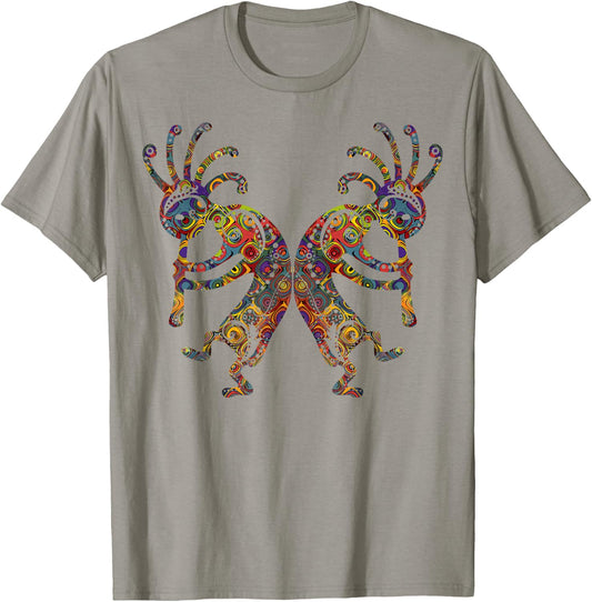 Native American Kokopelli Twins with Ornaments T-Shirt - T-Shirt | Sand
