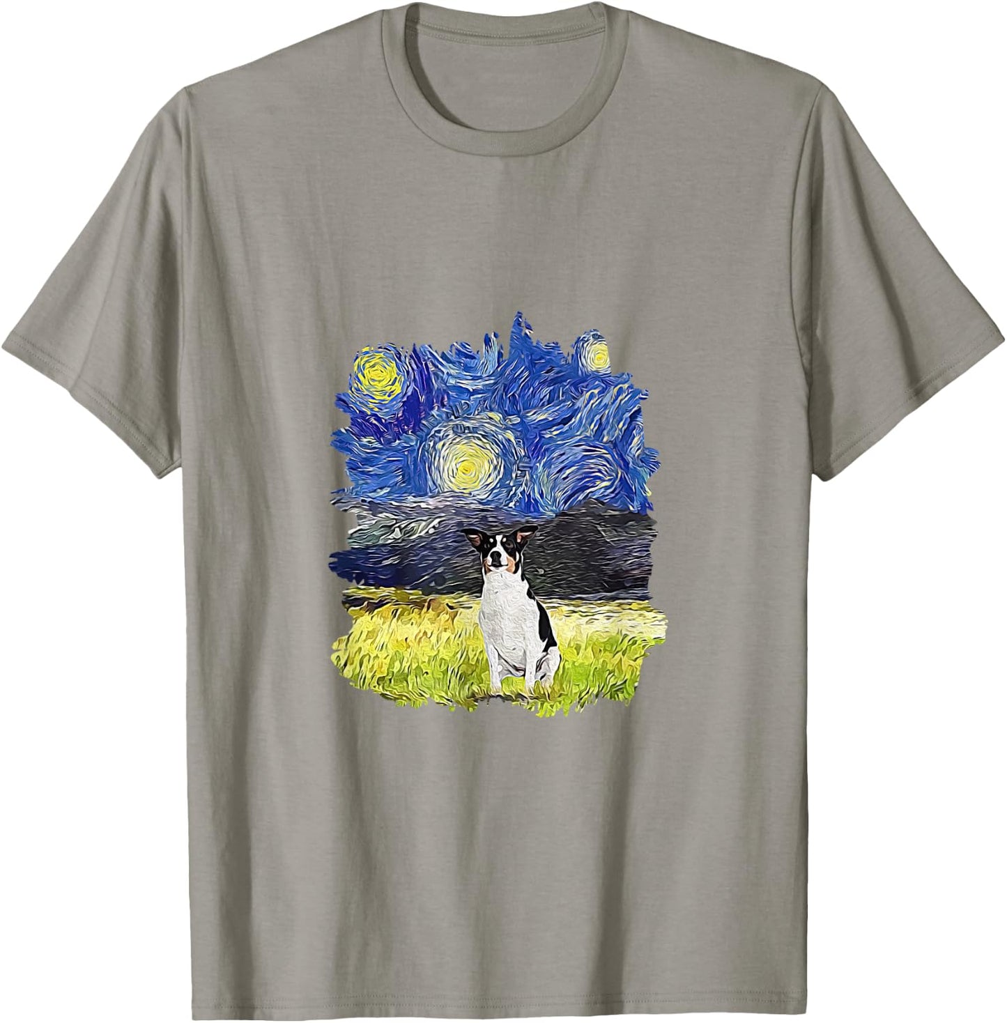 Starry Night Impressionist - Dog Art Rat Terrier Men Women Kids T-Shirt - T-Shirt | Sand