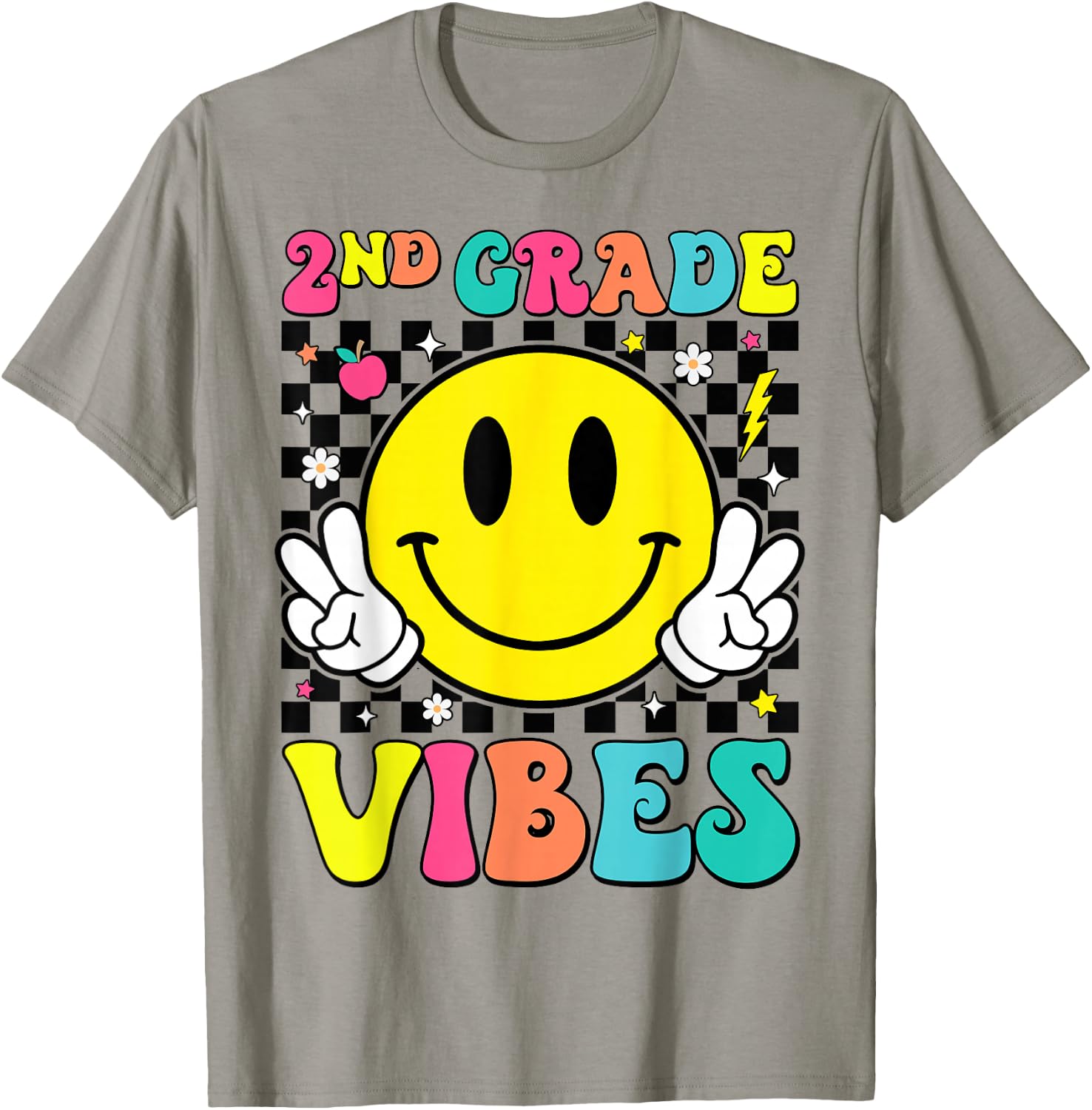 Girls 2nd Grade Vibes Smile Face Back to School Second Grade T-Shirt - T-Shirt | Sand