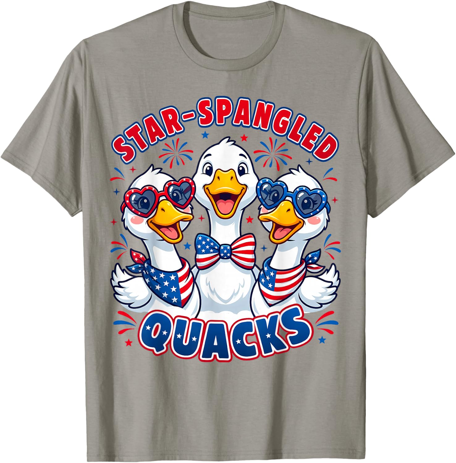 Star-Spangled Quacks Funny Patriotic Ducks 4th of July USA T-Shirt - T-Shirt | Sand