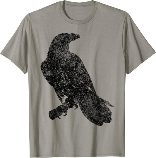 Beautiful raven silhouette black crow distressed vintage T-Shirt - T-Shirt | Sand
