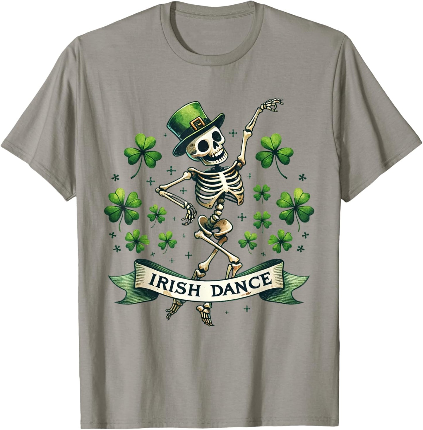 Irish Dance Skeleton Dancing Clover Funny Vintage T-Shirt - T-Shirt | Sand