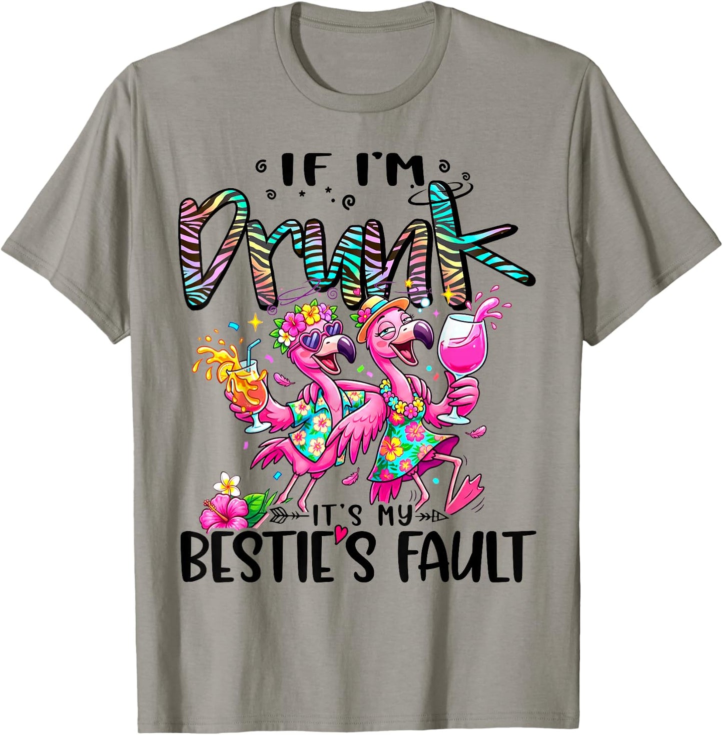 If I'm Drunk It's My Bestie's Fault Flamingo Couple Drinking T-Shirt - T-Shirt | Sand