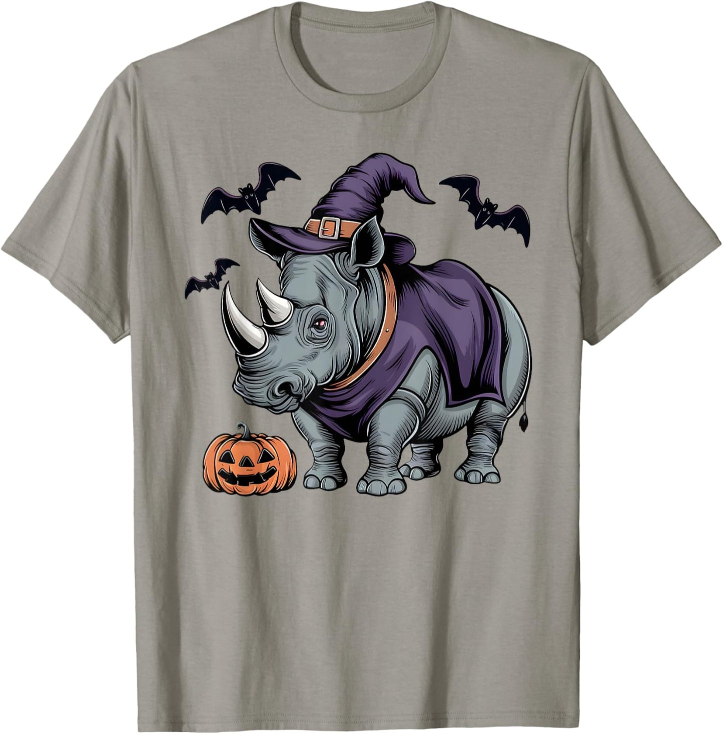 Rhino Halloween Costume Scary Pumpkin Bat Witch T-Shirt - T-Shirt | Sand