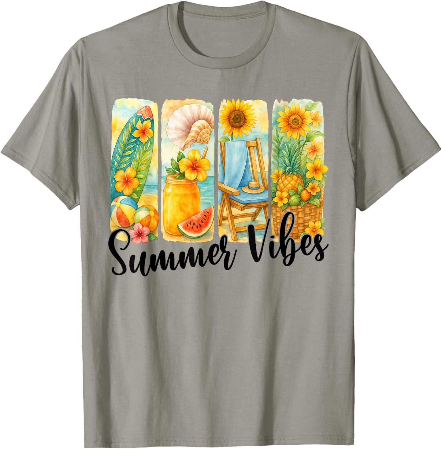 Beach Summer Scene Brushstroke Retro Summer Vibes T-Shirt - T-Shirt | Sand