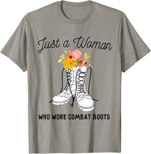 Just a Woman Who Wore Combat Boots Women Veterans T-Shirt - T-Shirt | Sand