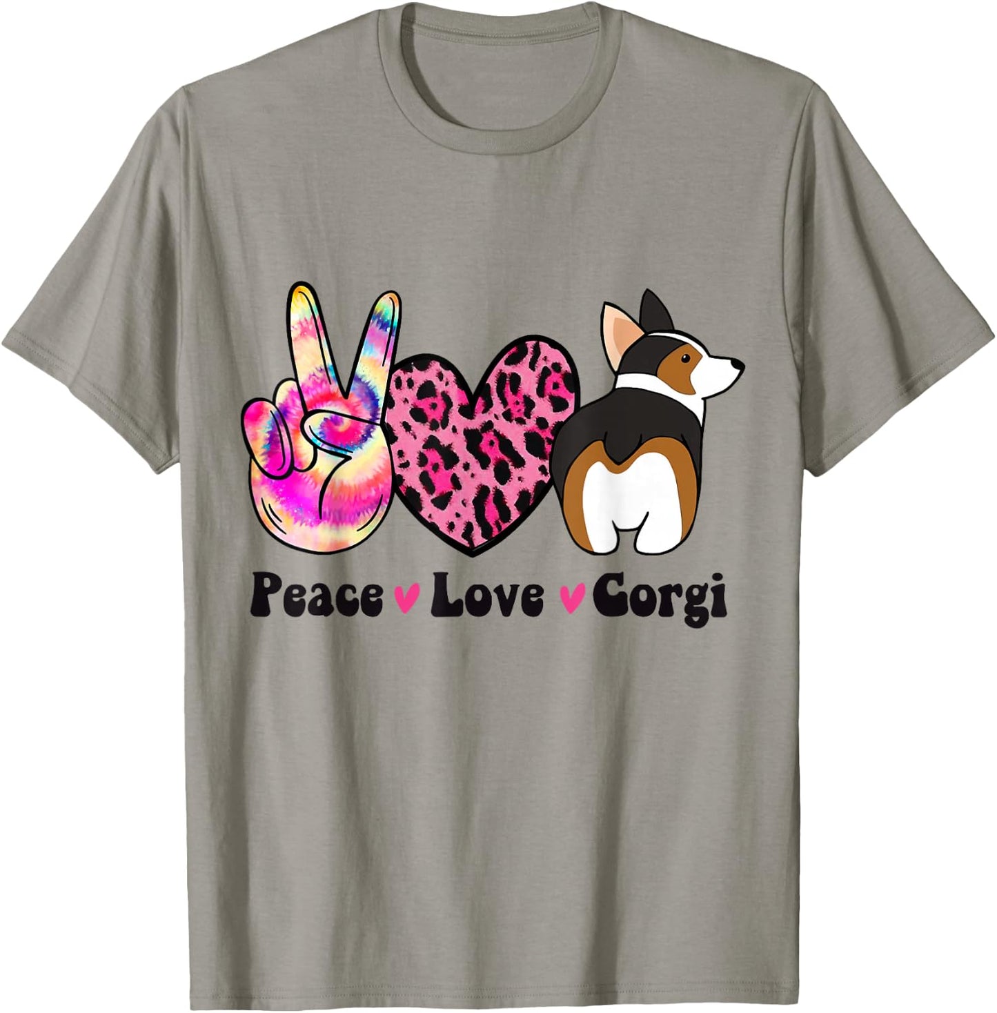 Tie Dye Peace Love Leopard Print Tricolor Corgi Dog Lover T-Shirt - T-Shirt | Sand
